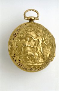 Gouden paar-kast cilinderhorloge met kwartierherhaling door George Graham, 1744